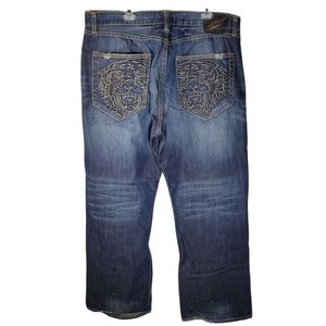 Ed Hardy distressed baggy jeans with embroidered tiger pockets Size 42x32